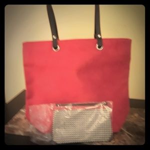 Faux suede red and black tote , new small purse